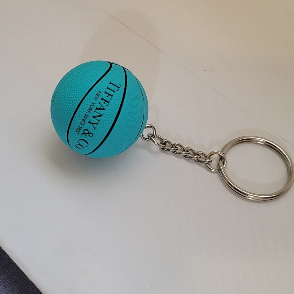 Turquoise Basketball Keychain with Silver Ring, Good Condition